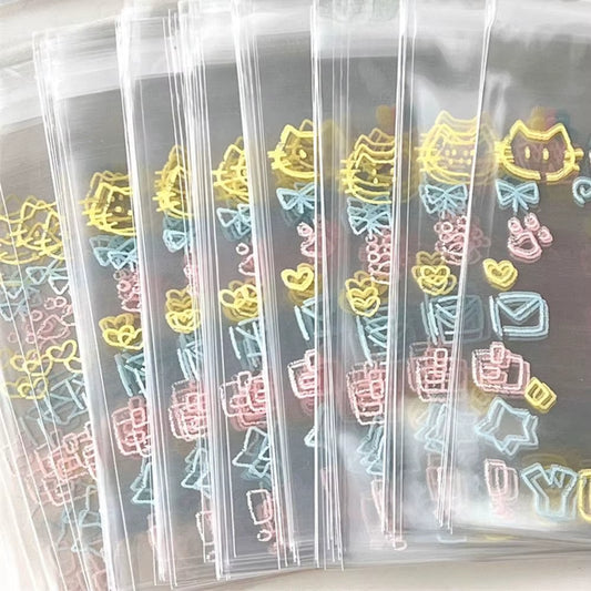 50Pcs Transparent Cute Pattern Self-Adhesive Opp Bag for Kpop Idol Photo Cards Protective Storage Bag Photocard Card Sleeves