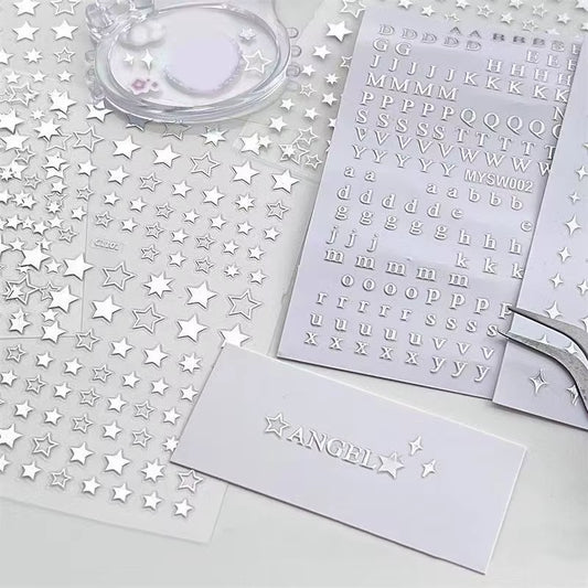 3Pcs Silver Star Stickers DIY Scrapbooking Journal Album Decor Stickers Aesthetic Letters Starburst Stickers Korean Stationery