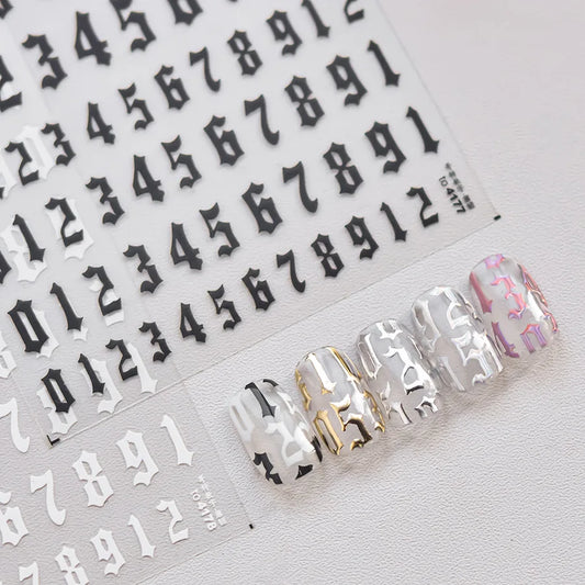 1 Piece 5D Punk Goth Rock Hot Stamping Nail Stickers High Quality Rose Gold Silver Number Letters Love Design Nail Art Stickers