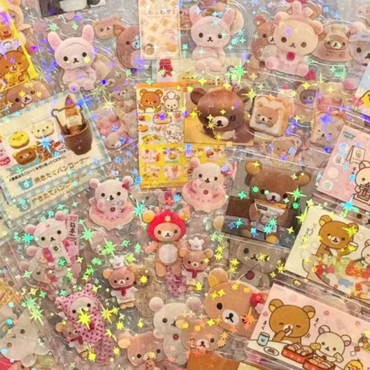 5PCS Cute Cartoon Die-Cut Stickers | Anime Handbooks Material Flashing Laser Sticker Kid Toy