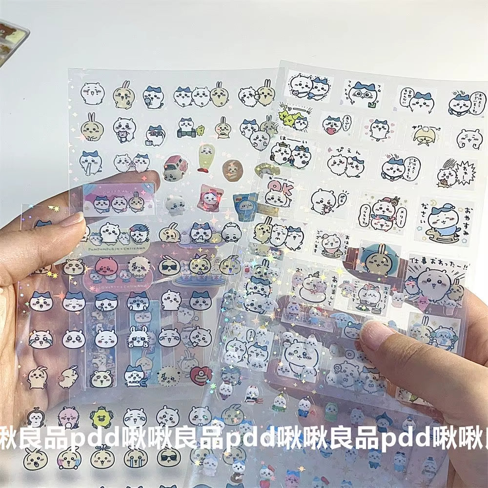 Cute Japanese Giekawa Double Transparent Cut Film Stickers Cartoon Goo Box Hand Account Collage Material Stickers