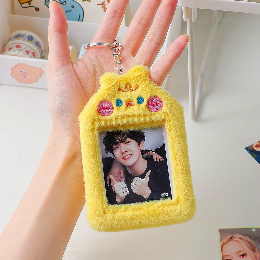 3 Inch Plush Kpop Holder Cute Bear Idol Postcards Storage Card Bag Collect Organizer Schoolbag Pendant