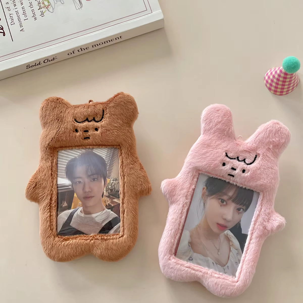 Original Cute Bear and Pink Rabbit Plush Card Holder Set for Korean Ins Polaroid Guka Small Card Display Pendant