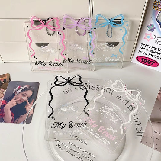 Cute Kpop Photocard Protector! Bow Clear Card Holder 3 Inch ID Photo Sleeve Keychain