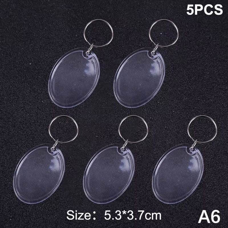 5Pcs Blank Photo Frame Keychain Clear Acrylic Keyring Insert Photo Split Key Pendant DIY Key Holder Couple Anniversary Gifts
