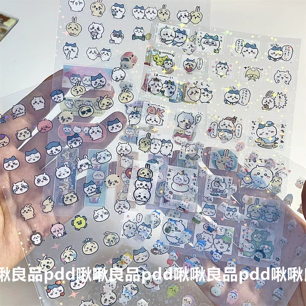 Cute Japanese Giekawa Double Transparent Cut Film Stickers Cartoon Goo Box Hand Account Collage Material Stickers