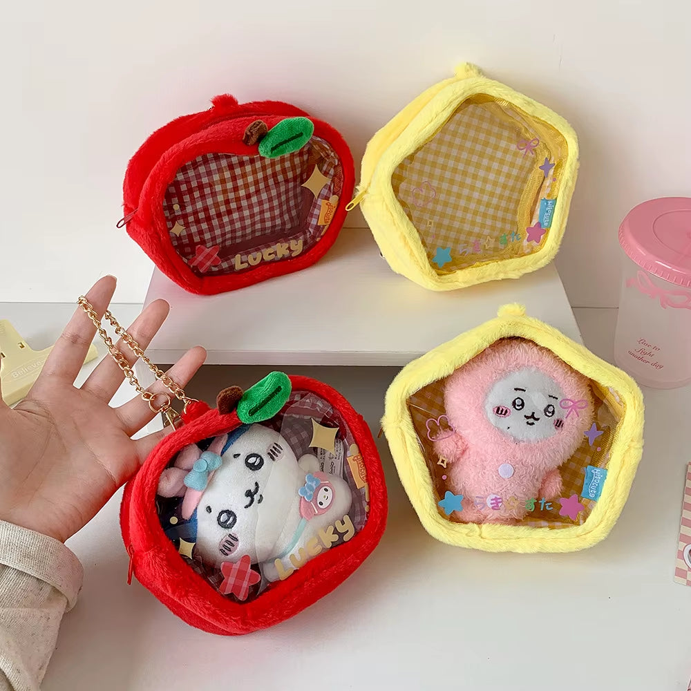 INS Korean Red Apple Bag Pendant Accessories Cute Fashion Transparent PVC Doll Storage Bag Student Backpack Pendant Girls Gifts
