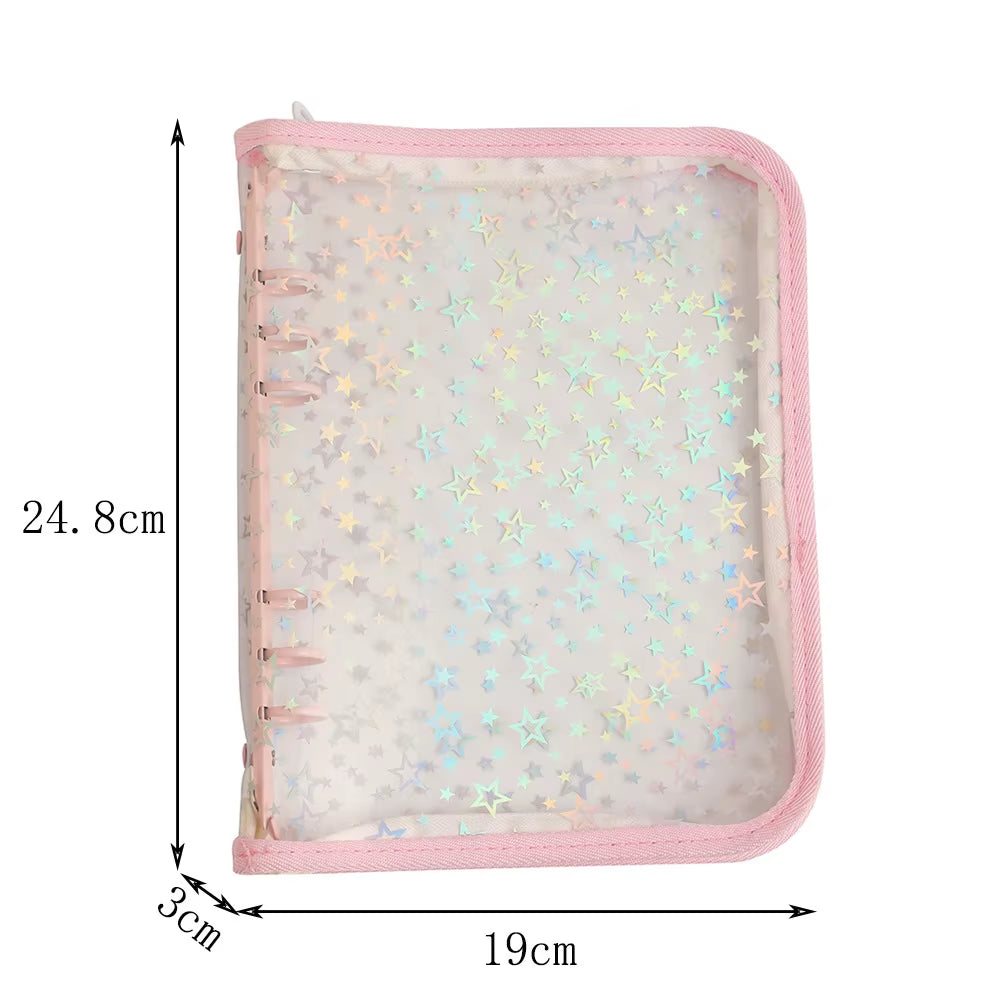 A5 Zipper Binder/Collect Laser Stars | Book Refill Organizer DIY Journal Dairy Transparent Kpop Idol Photo Album Kawaii Stationery