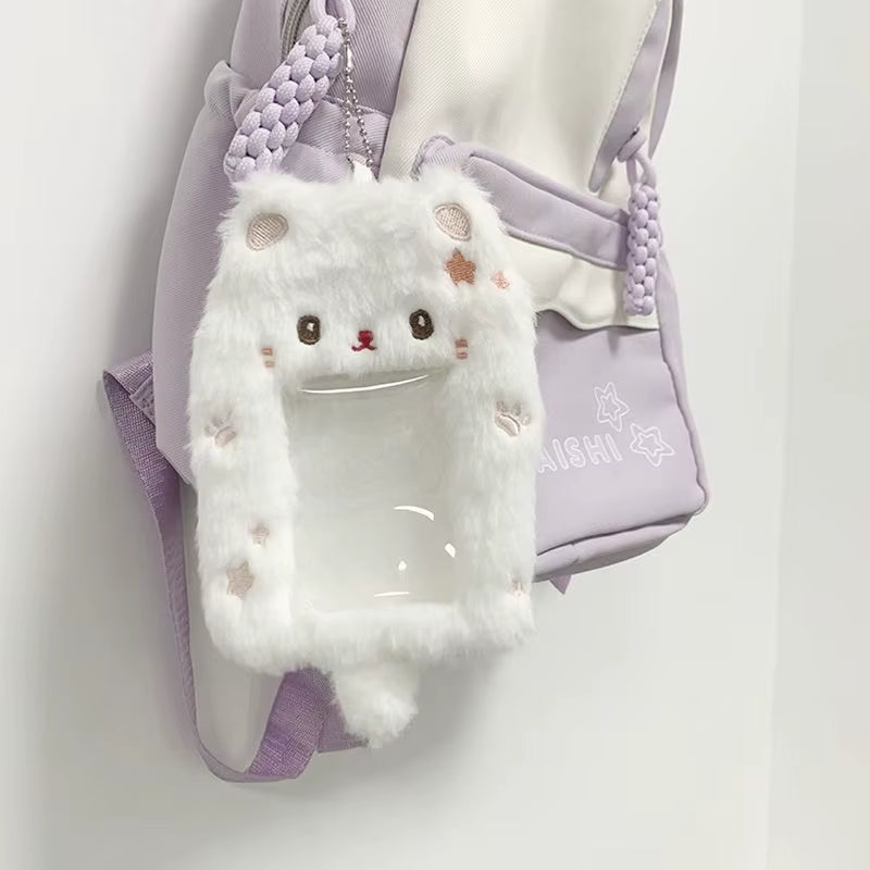 Cute Plush Kpop Photocard Holder with Keychain Cartoon Rabbit Idol Photo Sleeves ID Bank Credit Card Case Protector Bag Pendant