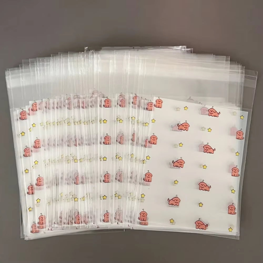 50Pcs Transparent Cute Pattern Self-Adhesive Opp Bag for Kpop Idol Photo Cards Protective Storage Bag Photocard Card Sleeves