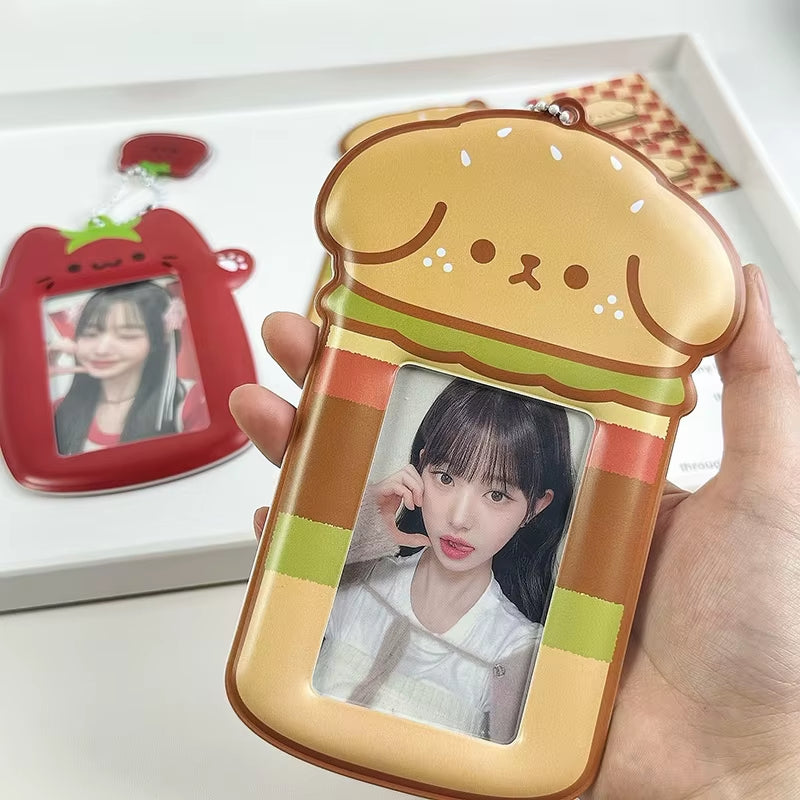 Cute Strawberry Card Holder 3 Inch Sweet Pink Kpop Photocard Holder Idol Photo Card Protective Sleeves Couple Photo Dispaly Case