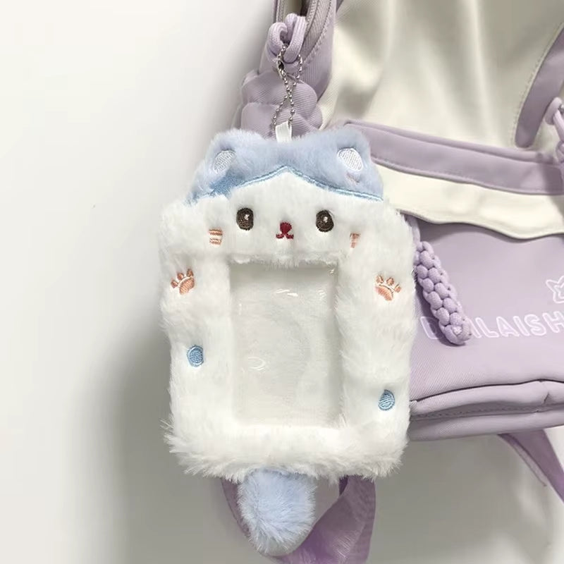 Cute Plush Kpop Photocard Holder with Keychain Cartoon Rabbit Idol Photo Sleeves ID Bank Credit Card Case Protector Bag Pendant