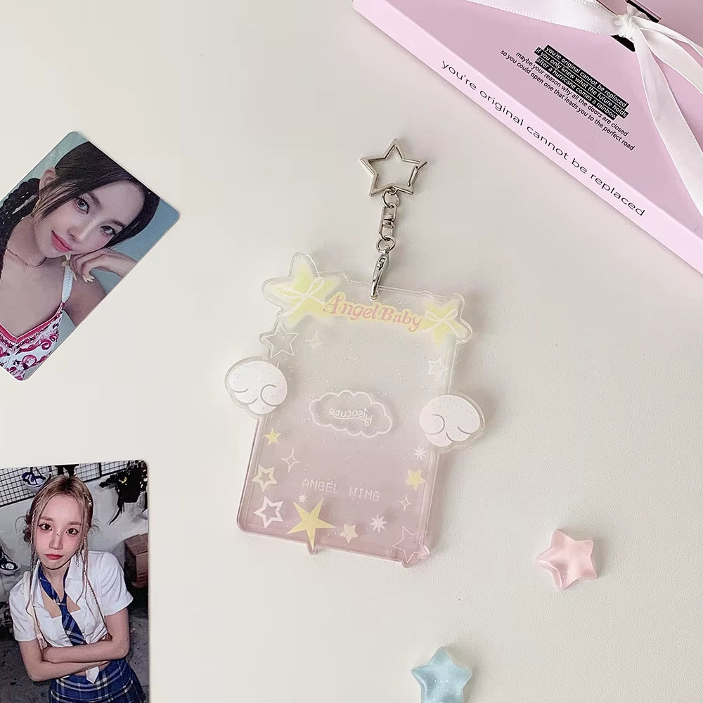 Sweet Girl Angel Star ID Card Holder 3 Inch Photo Badge Reusable Bus Card Case