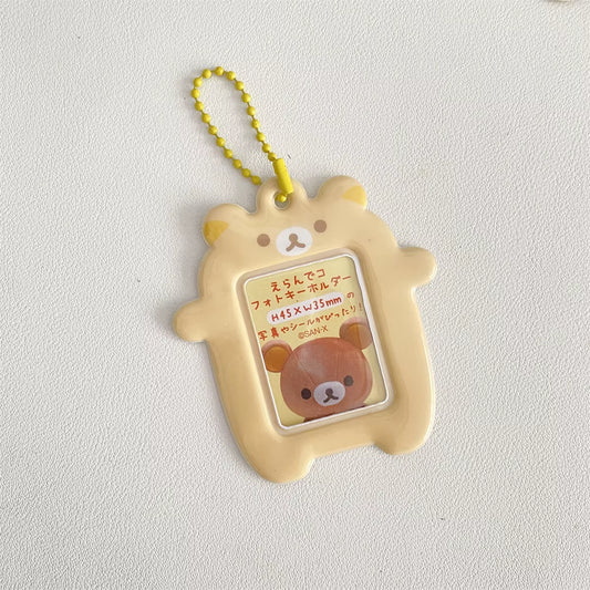 Japanese Kawaii Cartoon Bear Photo Card Holder Keyring - Cute Bear Keychain for 2-Inch Photos and School License Cases