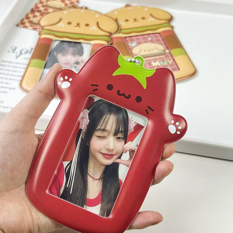 Cute Strawberry Card Holder 3 Inch Sweet Pink Kpop Photocard Holder Idol Photo Card Protective Sleeves Couple Photo Dispaly Case