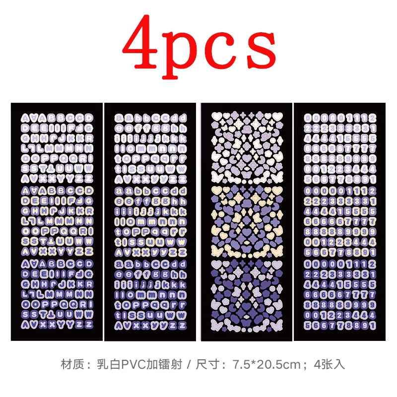4Sheets/Pack Alphabet Sticker Bling Letter Gift Decorate Photocard Scrapbooking DIY Photo Album Stationery Supplies