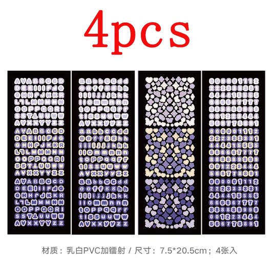4Sheets/Pack Alphabet Sticker Bling Letter Gift Decorate Photocard Scrapbooking DIY Photo Album Stationery Supplies