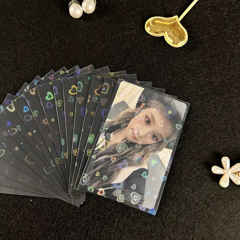 50Pcs Kpop Card Sleeves Card Holder 61*91Mm Heart Bling Photocard Holder Photo Card Films Cards Protector Photo Cards Protective