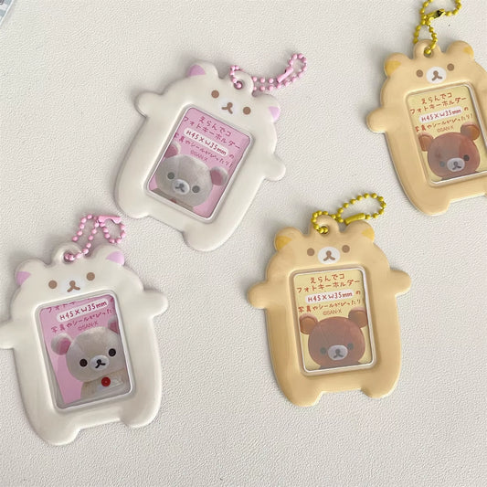 Japanese Kawaii Cartoon Bear Photo Card Holder Keyring - Cute Bear Keychain for 2-Inch Photos and School License Cases