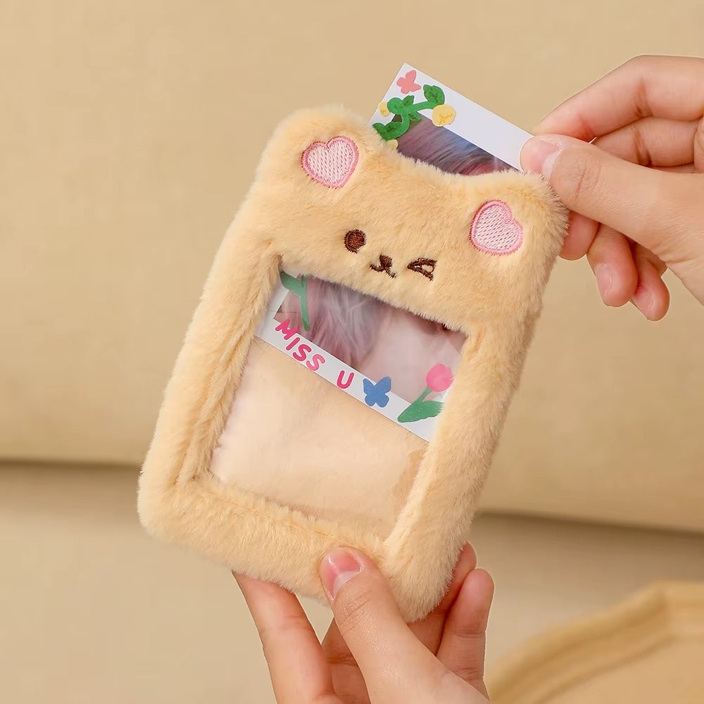 3 Inch Plush Kpop Holder Cute Bear Idol Postcards Storage Card Bag Collect Organizer Schoolbag Pendant