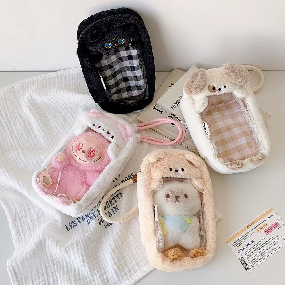 INS Style Kawaii Cartoon Puppy Cat Shape Portability Toy Bag Girl with Pendant Bar Cartoon Backpack Student Out Display Bag