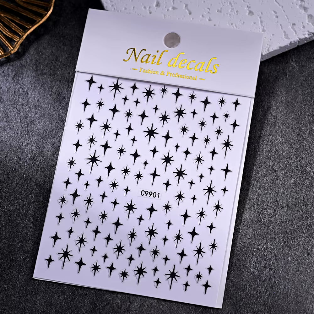 1Pcs 5D Laser Silver Inlaid Diamond Star Nail Art Sticker Four-Pointed Stars Adhesive Relief Slider Y2K Starlight Manicure Decal