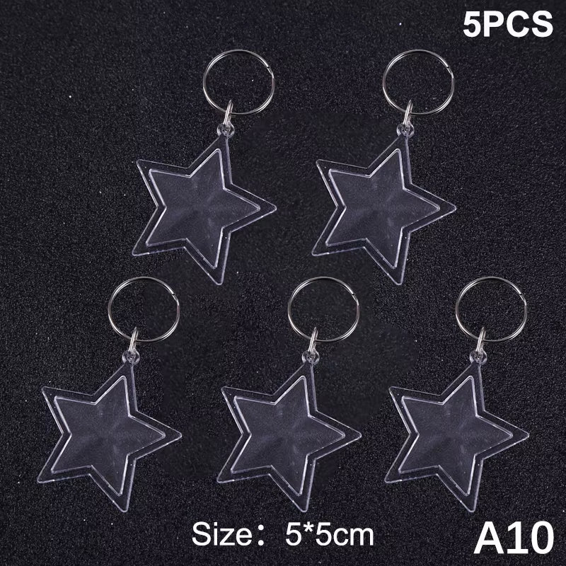 5Pcs Blank Photo Frame Keychain Clear Acrylic Keyring Insert Photo Split Key Pendant DIY Key Holder Couple Anniversary Gifts