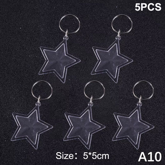 5Pcs Blank Photo Frame Keychain Clear Acrylic Keyring Insert Photo Split Key Pendant DIY Key Holder Couple Anniversary Gifts