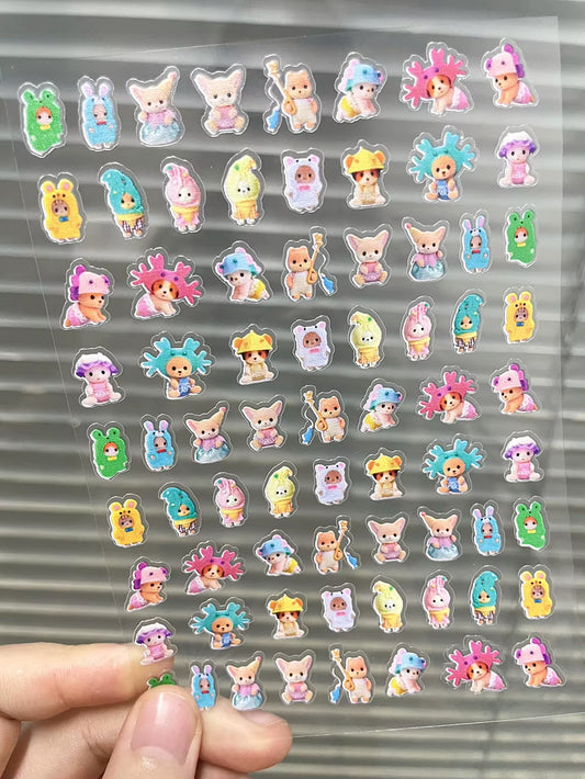 Kawaii Senbel Family Anime Nail Supplies Decals Transparent Waterproof Stationery Sticker Toys for Children Nail Deco Stickers