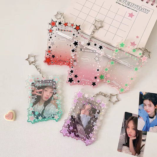 Transparent Star ID Card Holder Cute Girl Photo Card Sleeve Multiuse 3 Inch Card Display Bag Accessory