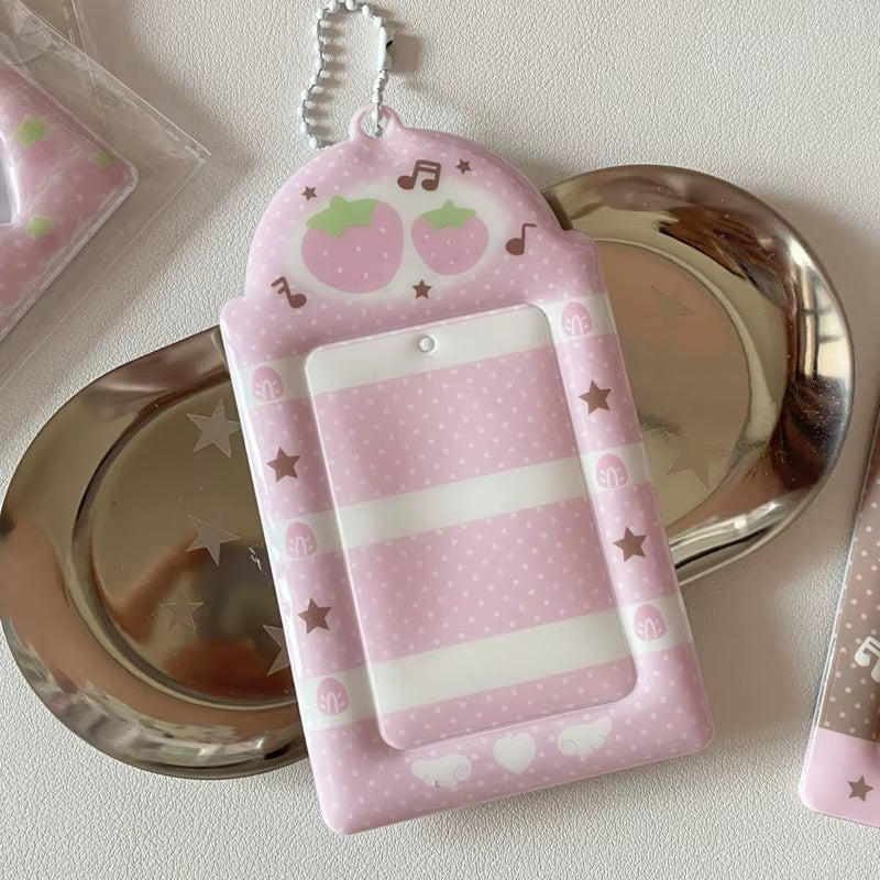 Cute Strawberry Card Holder 3 Inch Sweet Pink Kpop Photocard Holder Idol Photo Card Protective Sleeves Couple Photo Dispaly Case