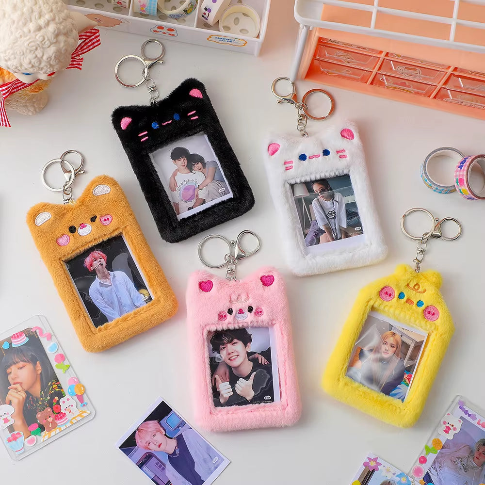 3 Inch Plush Kpop Holder Cute Bear Idol Postcards Storage Card Bag Collect Organizer Schoolbag Pendant