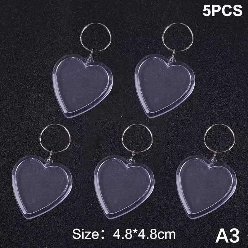5Pcs Blank Photo Frame Keychain Clear Acrylic Keyring Insert Photo Split Key Pendant DIY Key Holder Couple Anniversary Gifts