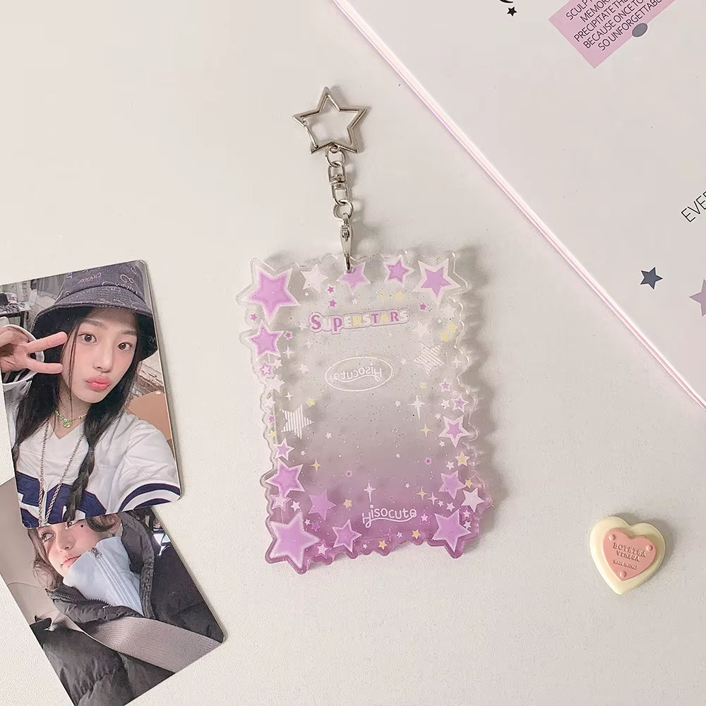 Transparent Star ID Card Holder Cute Girl Photo Card Sleeve Multiuse 3 Inch Card Display Bag Accessory
