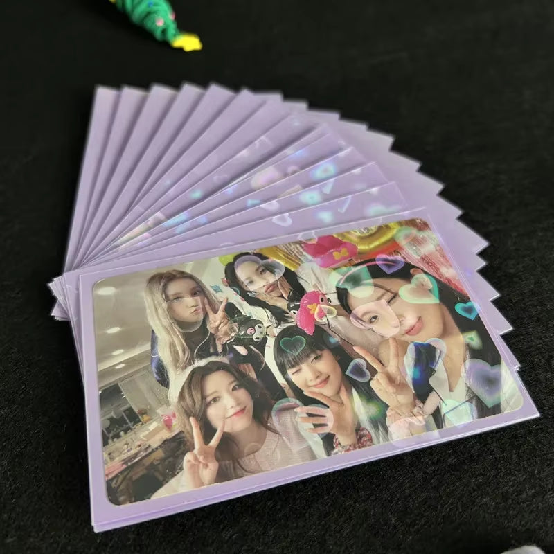 50Pcs Kpop Card Sleeves Card Holder 61*91Mm Heart Bling Photocard Holder Photo Card Films Cards Protector Photo Cards Protective