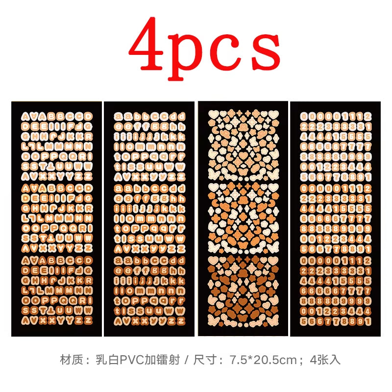 4Sheets/Pack Alphabet Sticker Bling Letter Gift Decorate Photocard Scrapbooking DIY Photo Album Stationery Supplies