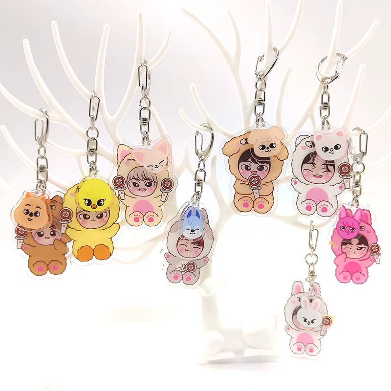 Fanmade, KPOP Idol Inspired! 8Pcs/Set Skzoo Stray Kids Acrylic Keychains Accessories Cute Bag Pendant for Fans Gifts