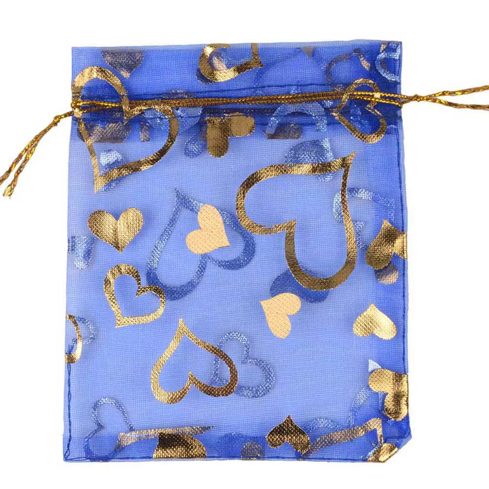 25Pcs/Lot Jewelry Bag Organza Colorful Hot Gold Color Heart Print Gifts Pouches Wedding Christmas Party Candy Jewelry Packing