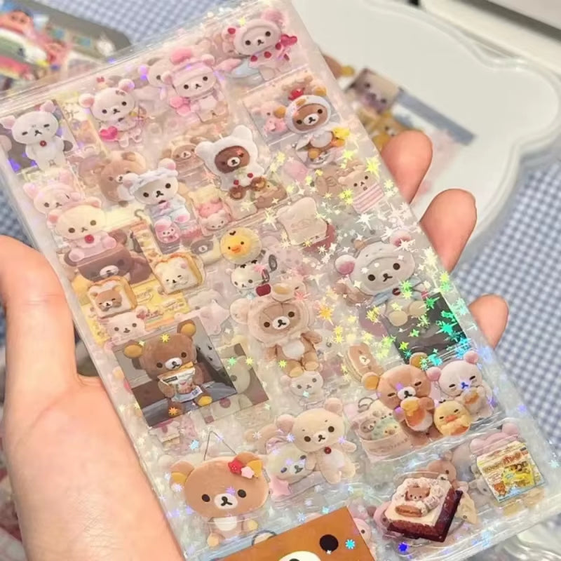 5PCS Cute Cartoon Die-Cut Stickers | Anime Handbooks Material Flashing Laser Sticker Kid Toy