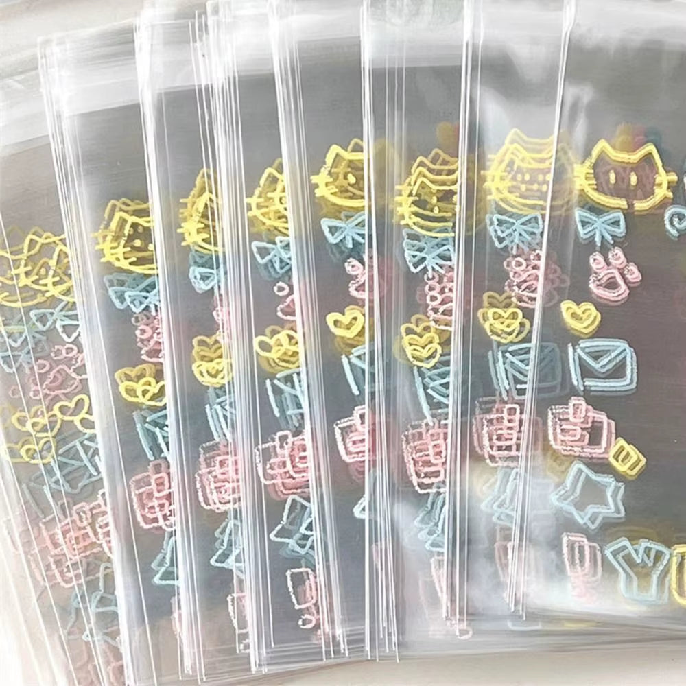 50Pcs Transparent Cute Pattern Self-Adhesive Opp Bag for Kpop Idol Photo Cards Protective Storage Bag Photocard Card Sleeves