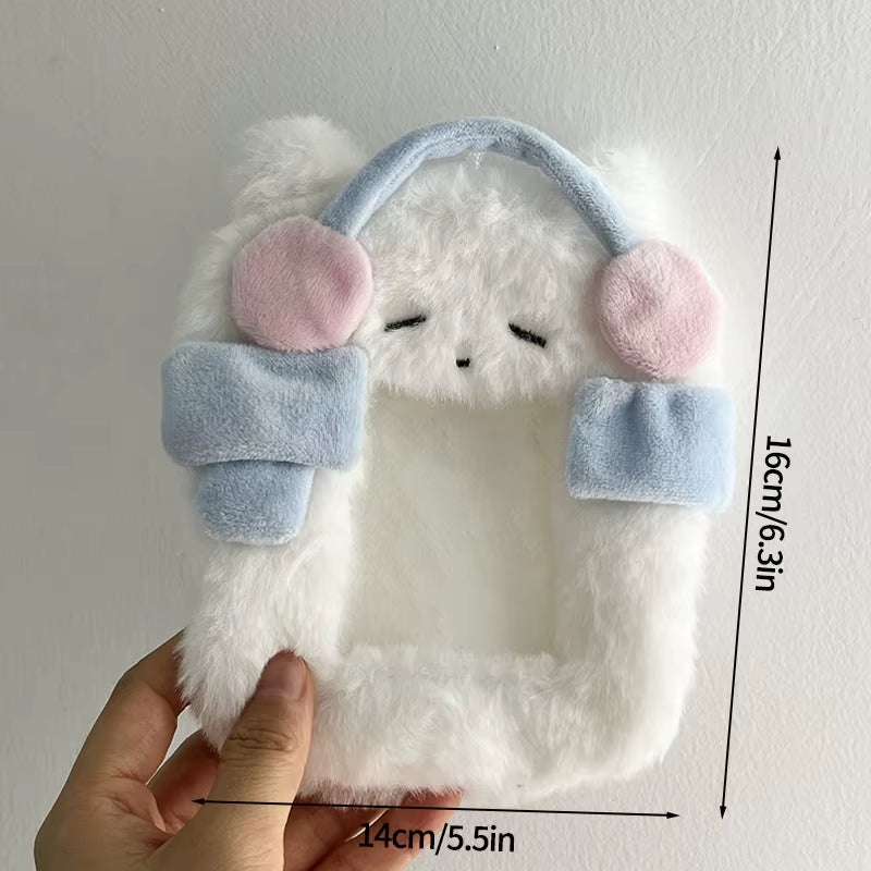 Cute Plush Kpop Photocard Holder with Keychain Cartoon Rabbit Idol Photo Sleeves ID Bank Credit Card Case Protector Bag Pendant