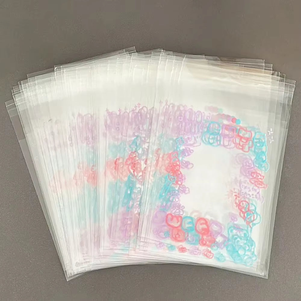 50Pcs Transparent Cute Pattern Self-Adhesive Opp Bag for Kpop Idol Photo Cards Protective Storage Bag Photocard Card Sleeves