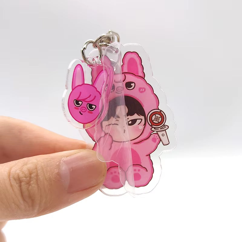 Fanmade, KPOP Idol Inspired! 8Pcs/Set Skzoo Stray Kids Acrylic Keychains Accessories Cute Bag Pendant for Fans Gifts