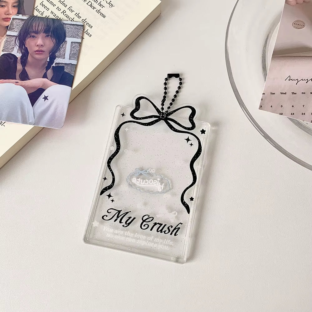 Cute Kpop Photocard Protector! Bow Clear Card Holder 3 Inch ID Photo Sleeve Keychain