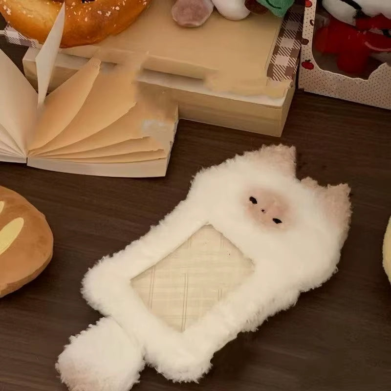Cute Plush Kpop Photocard Holder with Keychain Cartoon Rabbit Idol Photo Sleeves ID Bank Credit Card Case Protector Bag Pendant