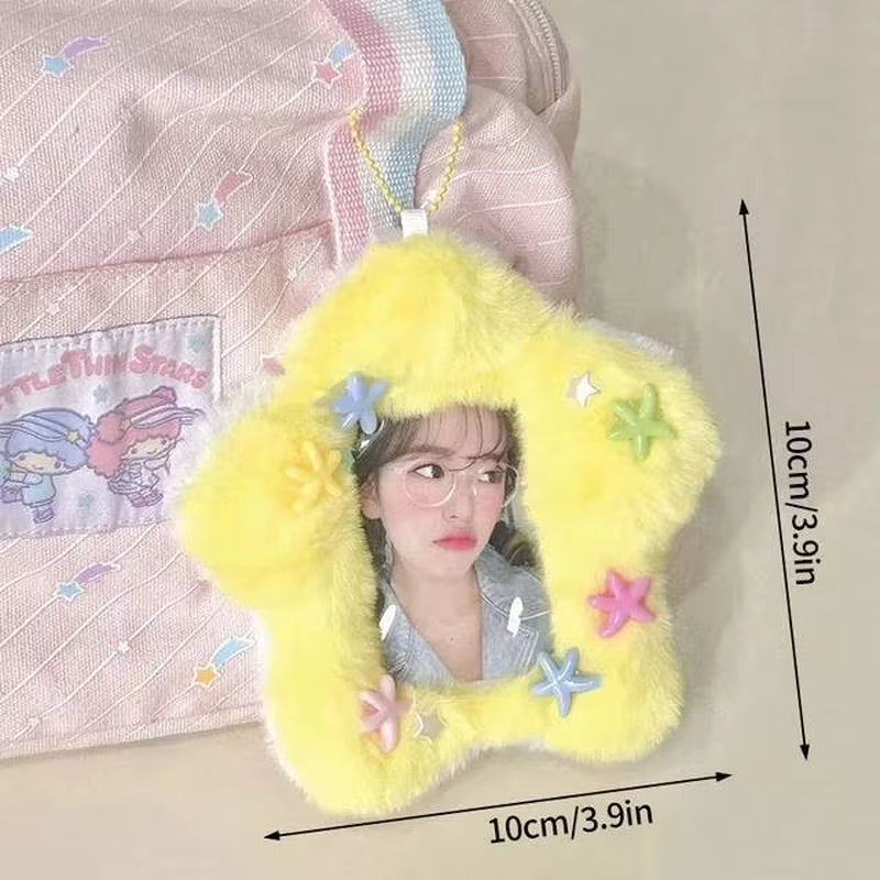 Cute Plush Kpop Photocard Holder with Keychain Cartoon Rabbit Idol Photo Sleeves ID Bank Credit Card Case Protector Bag Pendant