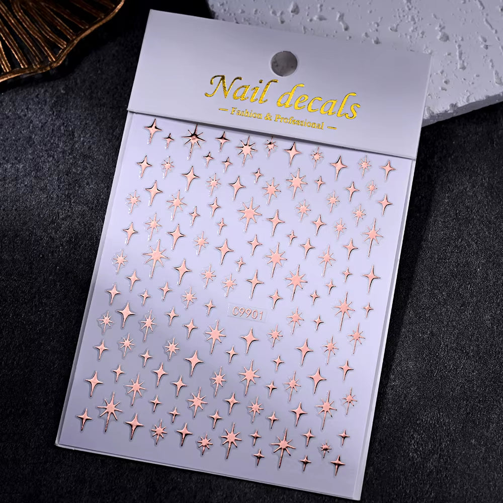 1Pcs 5D Laser Silver Inlaid Diamond Star Nail Art Sticker Four-Pointed Stars Adhesive Relief Slider Y2K Starlight Manicure Decal