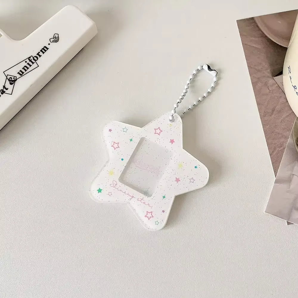 Portable Glitter Star Acrylic Photocard Holder Keychain 1-Inch ID Card Case Student Kpop Idol Photo Bag Durable Card Storage