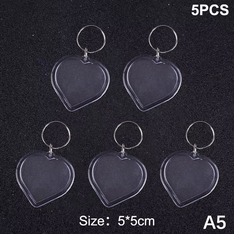 5Pcs Blank Photo Frame Keychain Clear Acrylic Keyring Insert Photo Split Key Pendant DIY Key Holder Couple Anniversary Gifts