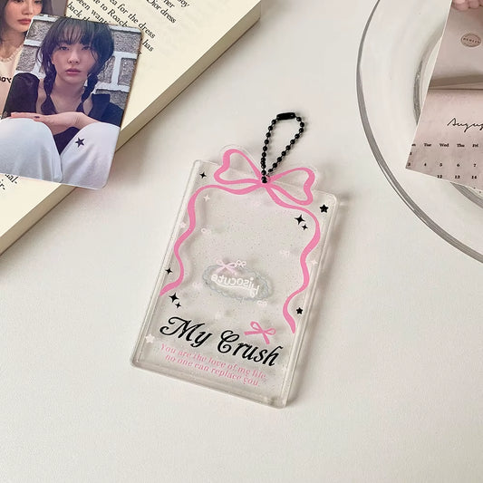 Cute Kpop Photocard Protector! Bow Clear Card Holder 3 Inch ID Photo Sleeve Keychain